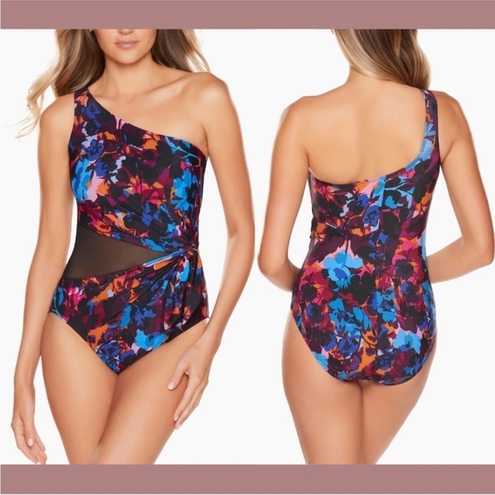 New MiracleSuit Solstice Gem One Shoulder Vibrant Mesh Inset One-Piece Swimsuit - Picture 16 of 16